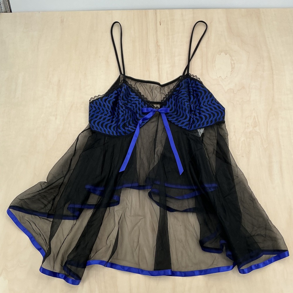 Midnite Romance Babydoll Lingerie Women 4X Black Blue Sheer Mesh Tiered Goth NEW